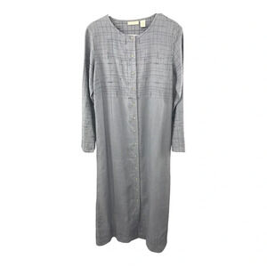 Vintage J.Jill 100% Linen Gray Long Sleeve Button Front Maxi Dress Size Small